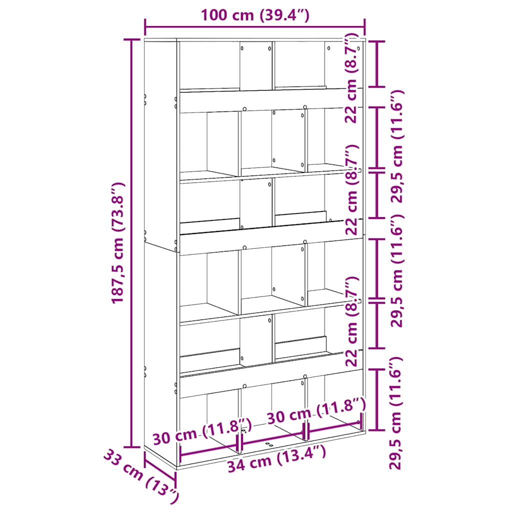 vidaXL Bibliothèque Chêne artisan 100x33x187,5 cm Bois d'ingénierie