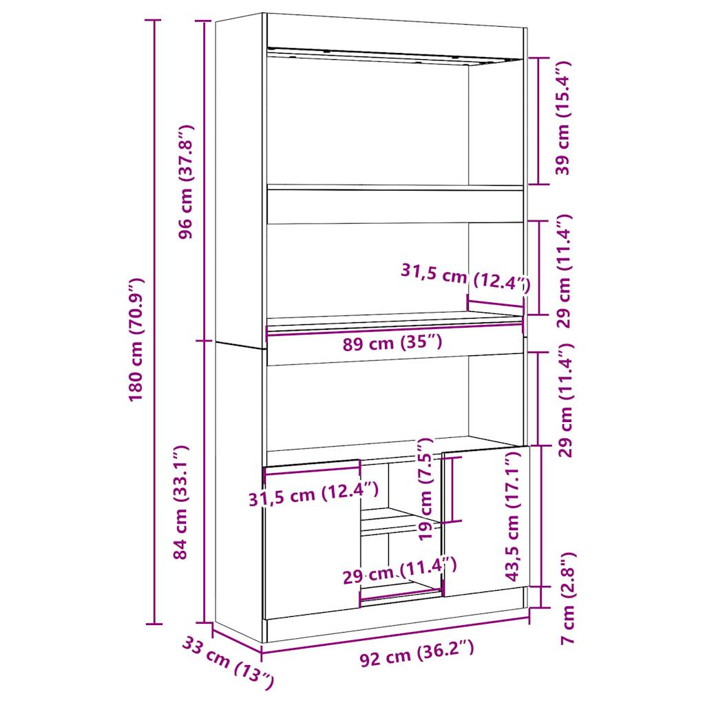 vidaXL Highboard Betongrau 92x33x180 cm Holzwerkstoff
