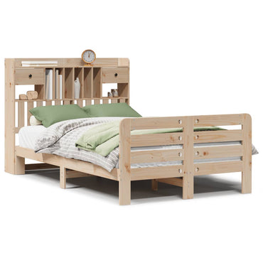 vidaXL Lit en bois massif avec étagère sans matelas 135x190 cm Pin