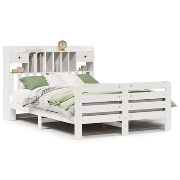 vidaXL Lit en bois massif avec étagère sans matelas Blanc 140x190 cm Pin