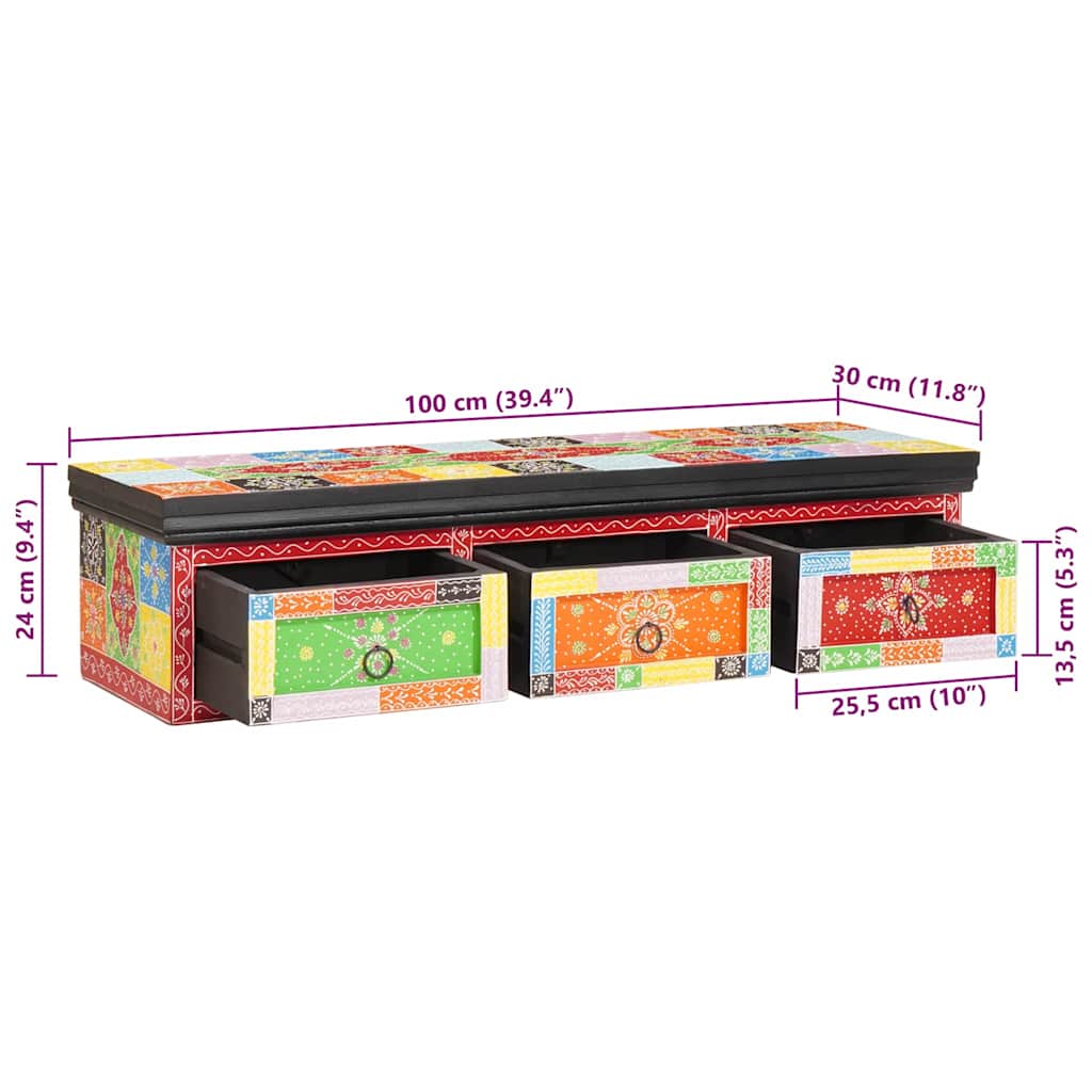 vidaXL TV-Schränk Mehrfarbig 100 x 30 x 24 cm Massivholz Mango