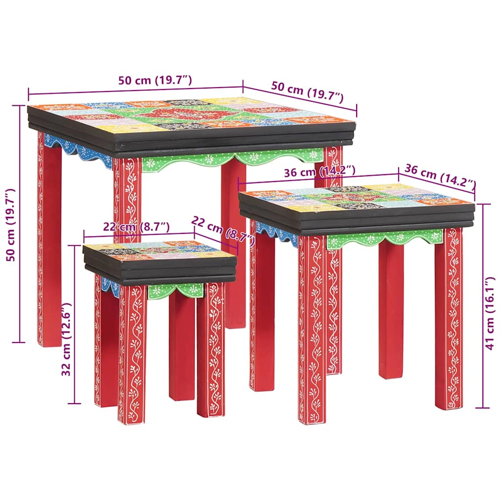 vidaXL Quadratischer Tisch 3 pcs Mehrfarbig