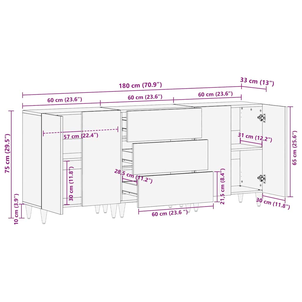 vidaXL Badezimmerschrank-Set 3 pcs Grau und Gold 180 x 33 x 75 cm