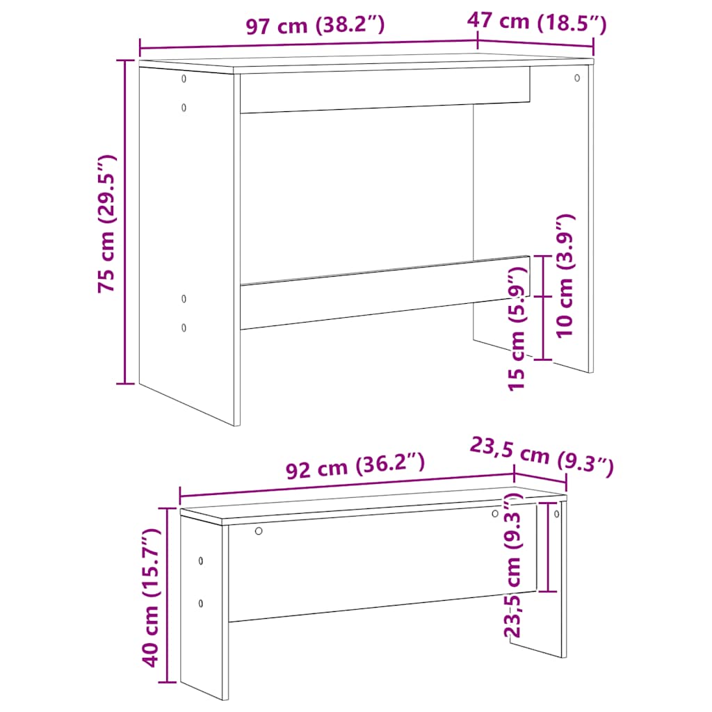 vidaXL 3-tlg. Esstisch und Bank Set Artisan-Eiche Holzwerkstoff