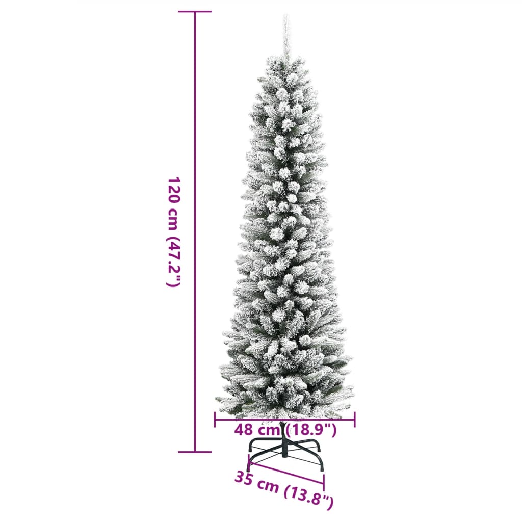 vidaXL Sapin de Noël artificiel élancé avec neige 120 cm PVC et PE