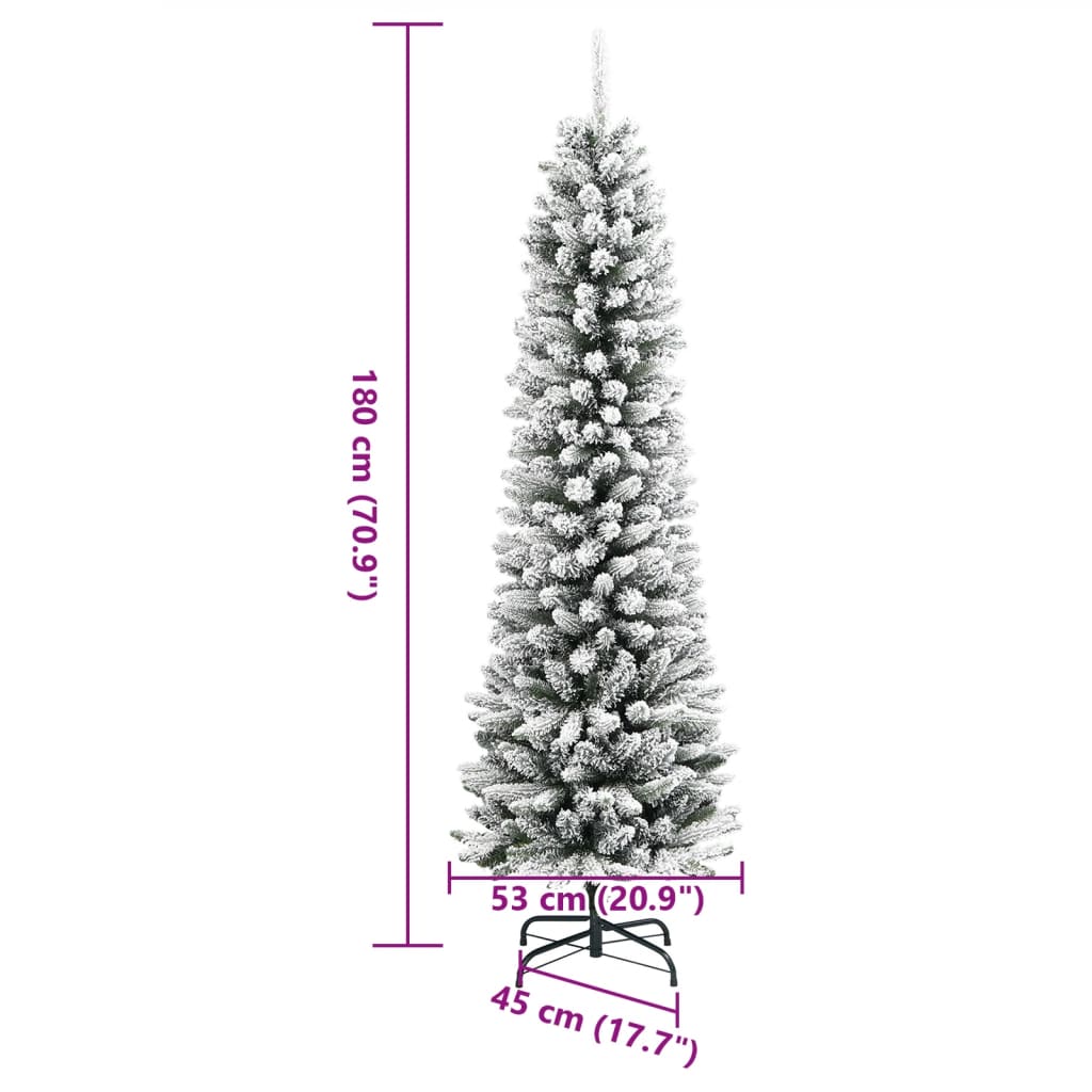 vidaXL Sapin de Noël artificiel fin avec neige 180 cm PVC et PE