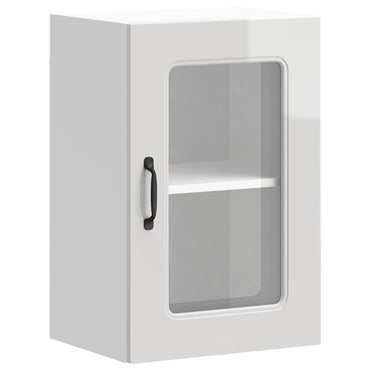 vidaXL Meuble haut de cuisine avec porte en verre Kalmar Blanc brillant en bois d'ingénierie