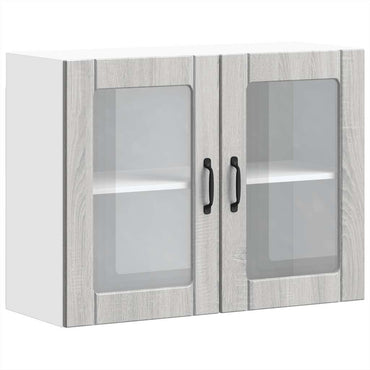 vidaXL Küchen-Hängeschrank mit Glastür Lucca Grau Sonoma Holzwerkstoff