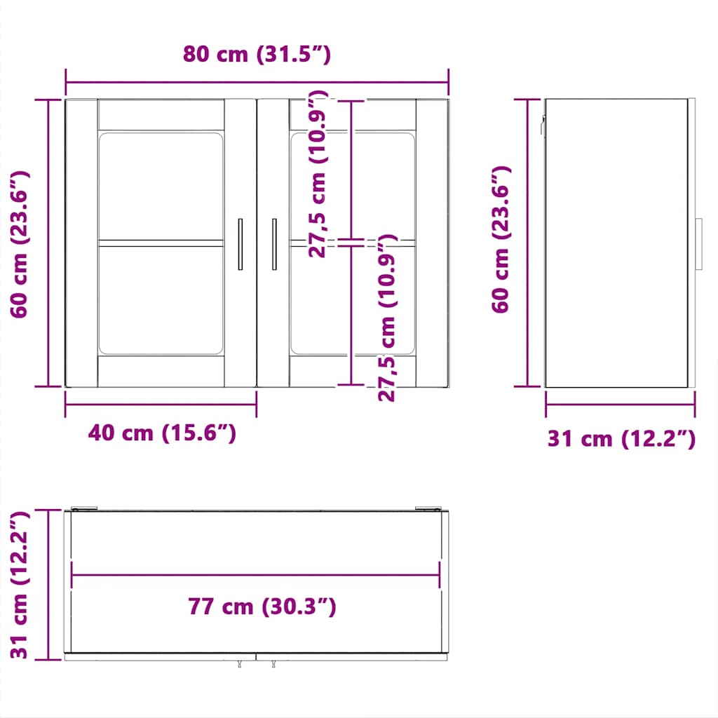 vidaXL Küchen-Hängeschrank mit Glastür Porto Sonoma-Eiche