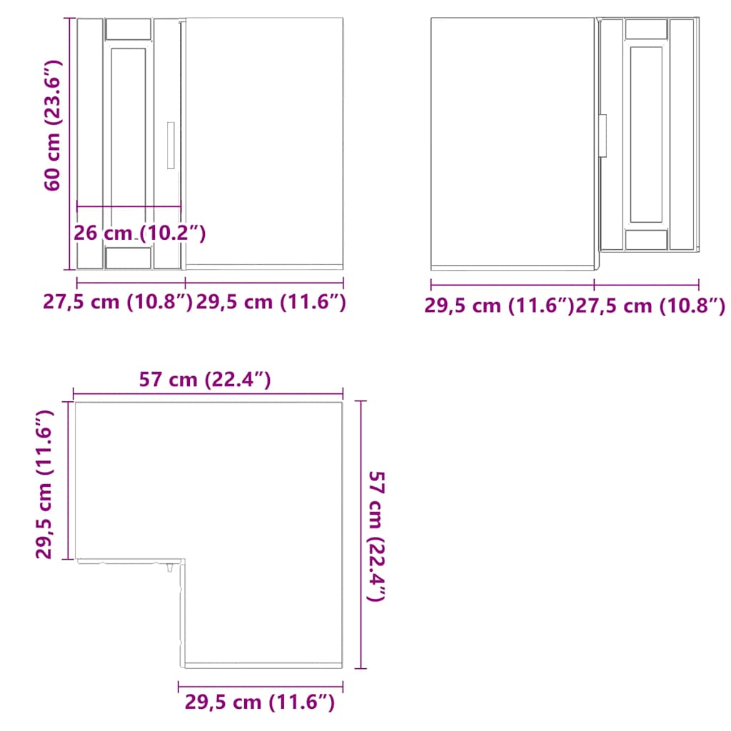 vidaXL Meuble haut d'angle de cuisine Porto, chêne fumé, bois d'ingénierie