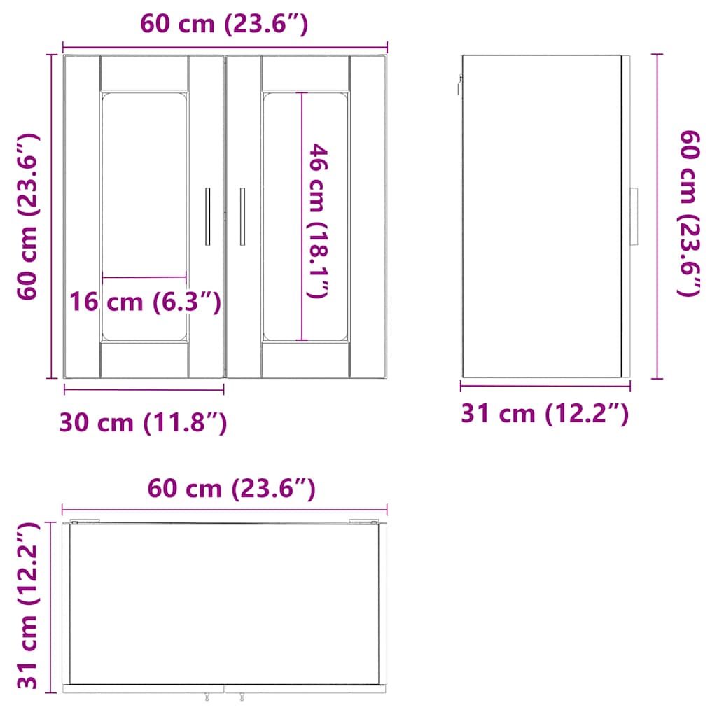 vidaXL Küchen-Hängeschrank mit Glastür Porto Räuchereiche