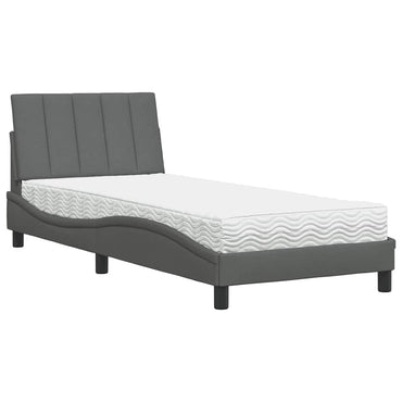 vidaXL Lit avec matelas « Hanko » gris foncé 90x200 cm tissu