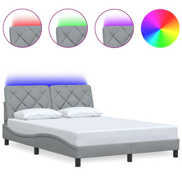 vidaXL Bettgestell mit LED ohne Matratze Hellgrau 120x200 cm Stoff