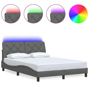vidaXL Bettgestell mit LED ohne Matratze Dunkelgrau 140x190 cm Stoff