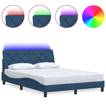 vidaXL Bettgestell mit LED ohne Matratze Blau 140x200 cm Stoff