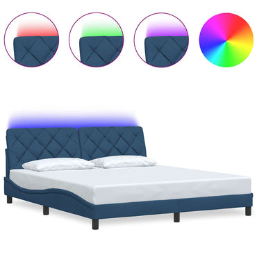 vidaXL Bettgestell mit LED ohne Matratze Blau 180x200 cm Stoff