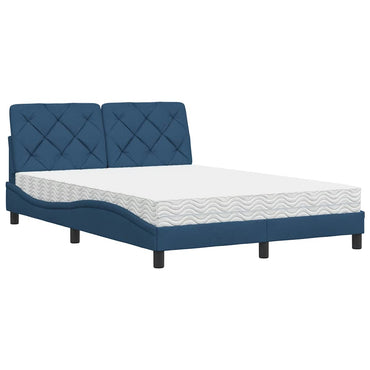 vidaXL Bett mit Matratze Blau 140x190 cm Stoff