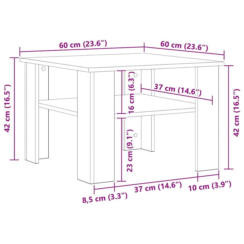 vidaXL Couchtisch Altholz-Optik 60x60x42 cm Holzwerkstoff