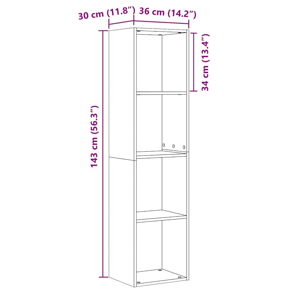 vidaXL Bücherregal/TV-Schrank Altholz-Optik 36x30x143 cm Holzwerkstoff