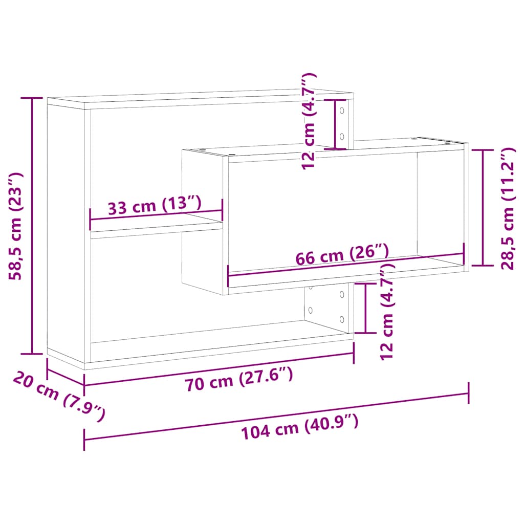 vidaXL Wandregal Altholz-Optik 104x20x58,5 cm Holzwerkstoff