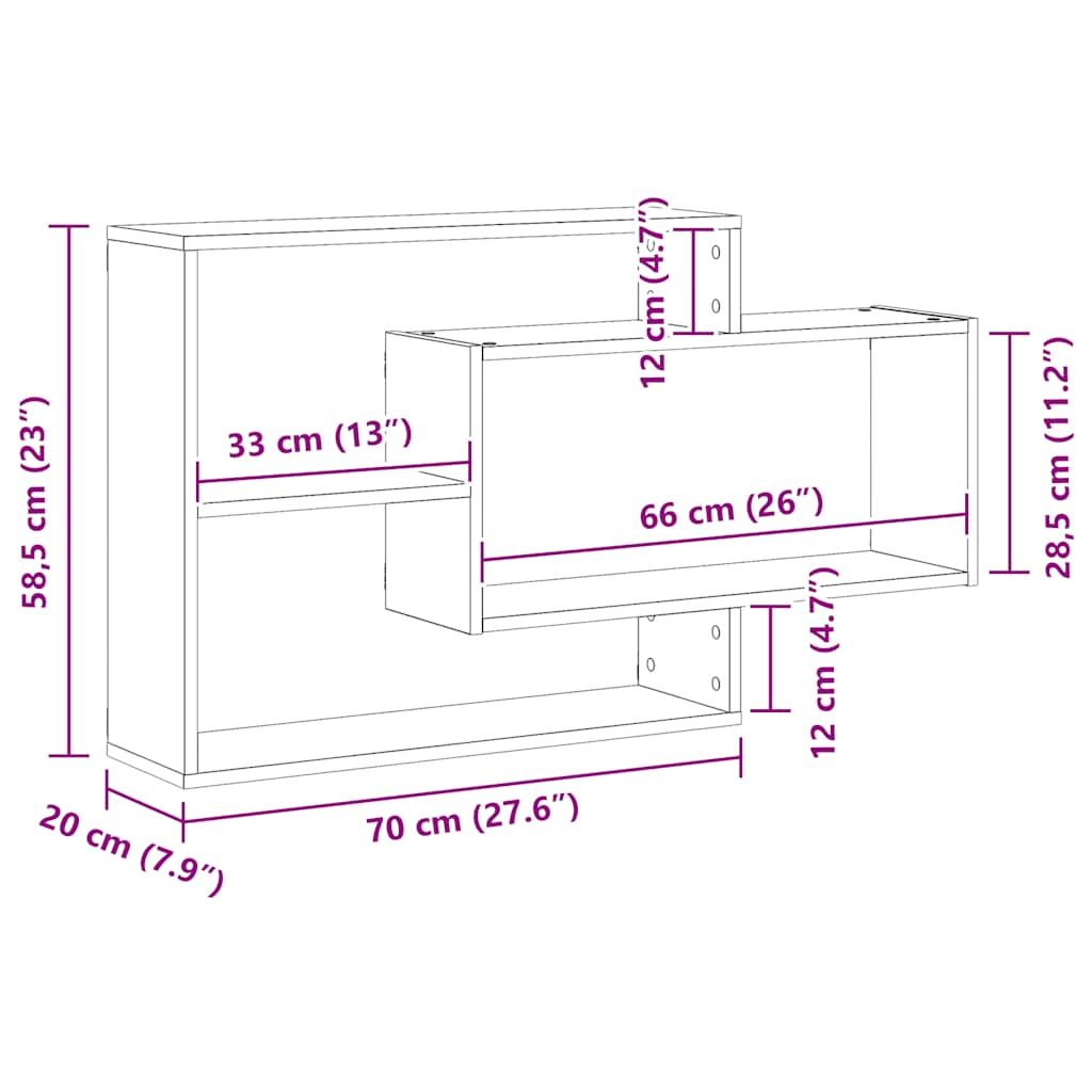 vidaXL Wandregal Artisan-Eiche 104x20x58,5 cm Holzwerkstoff