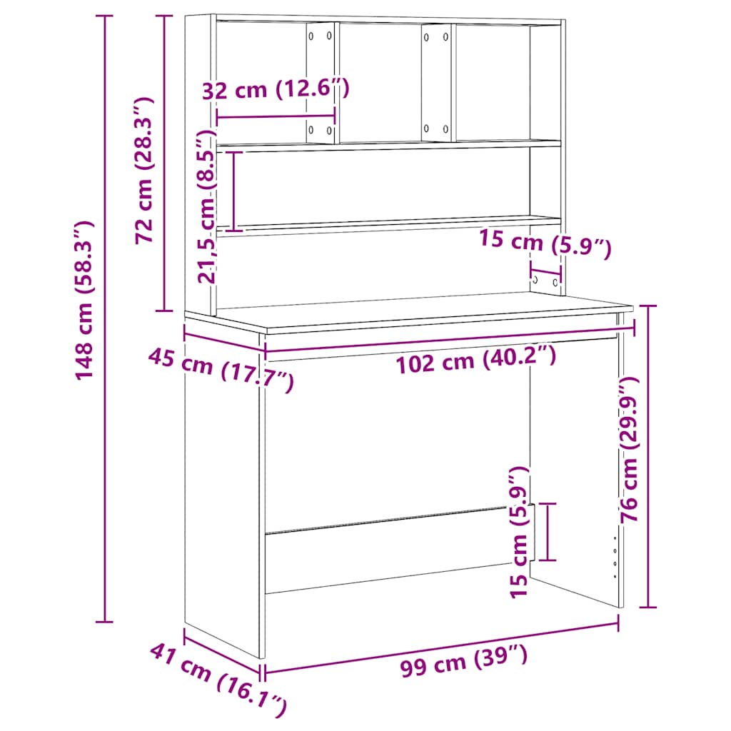 vidaXL Schreibtisch mit Regal Artisan-Eiche 102x45x148cm Holzwerkstoff