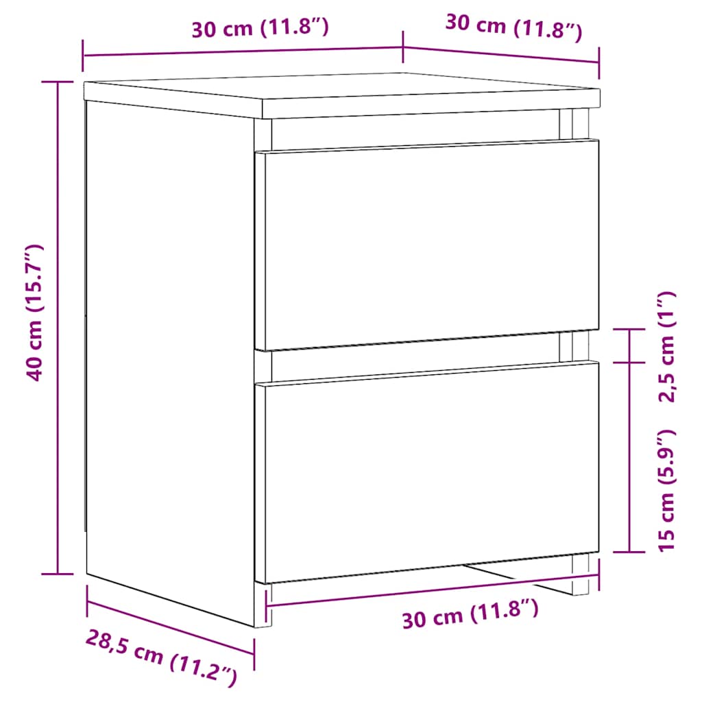 vidaXL Table de chevet Chêne artisan 30x30x40 cm Bois d'ingénierie