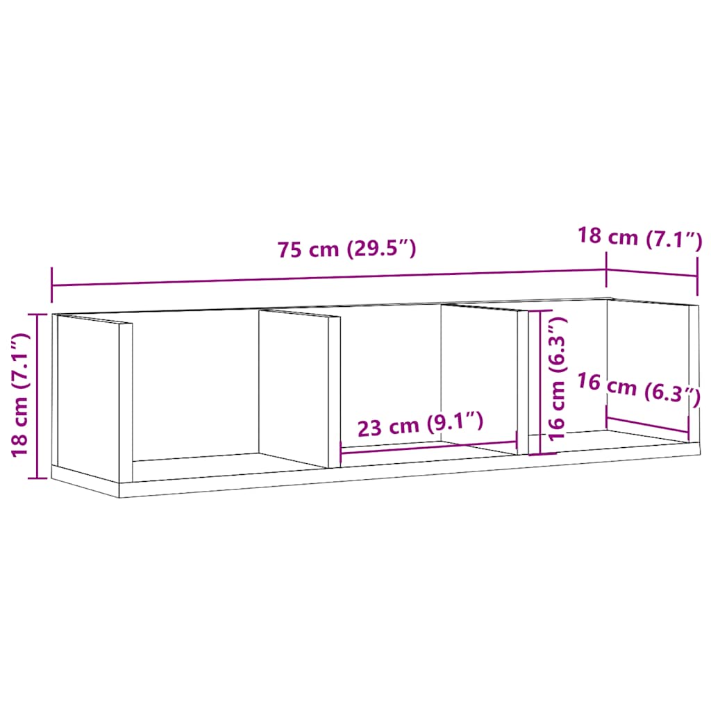 vidaXL CD-Wandregal Altholz-Optik 75x18x18 cm Holzwerkstoff