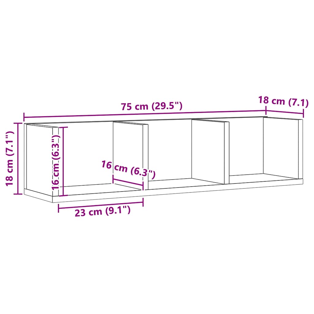 vidaXL Étagère murale pour CD Chêne artisan 75x18x18 cm Bois d'ingénierie