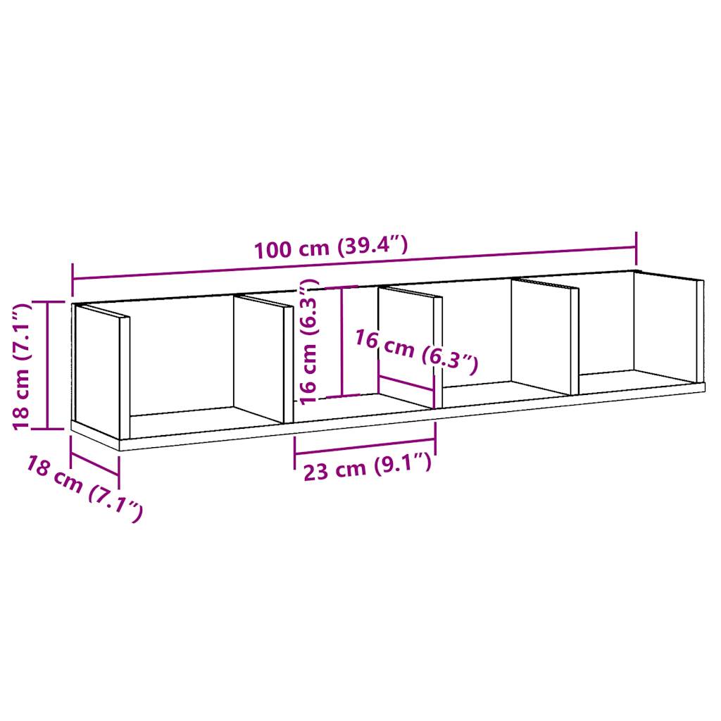 vidaXL CD-Wandregal Altholz-Optik 100x18x18 cm Holzwerkstoff
