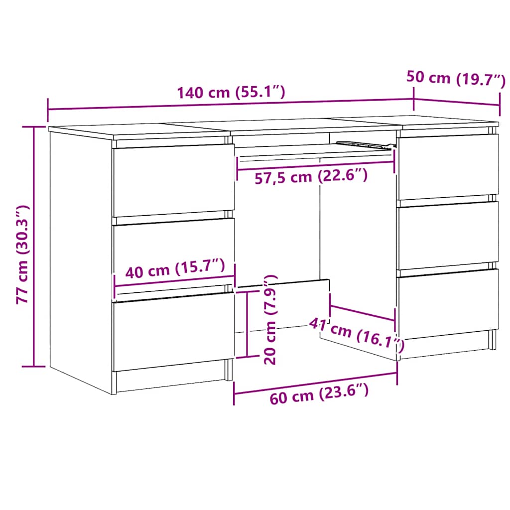 vidaXL Schreibtisch Artisan-Eiche 140x50x77 cm Holzwerkstoff