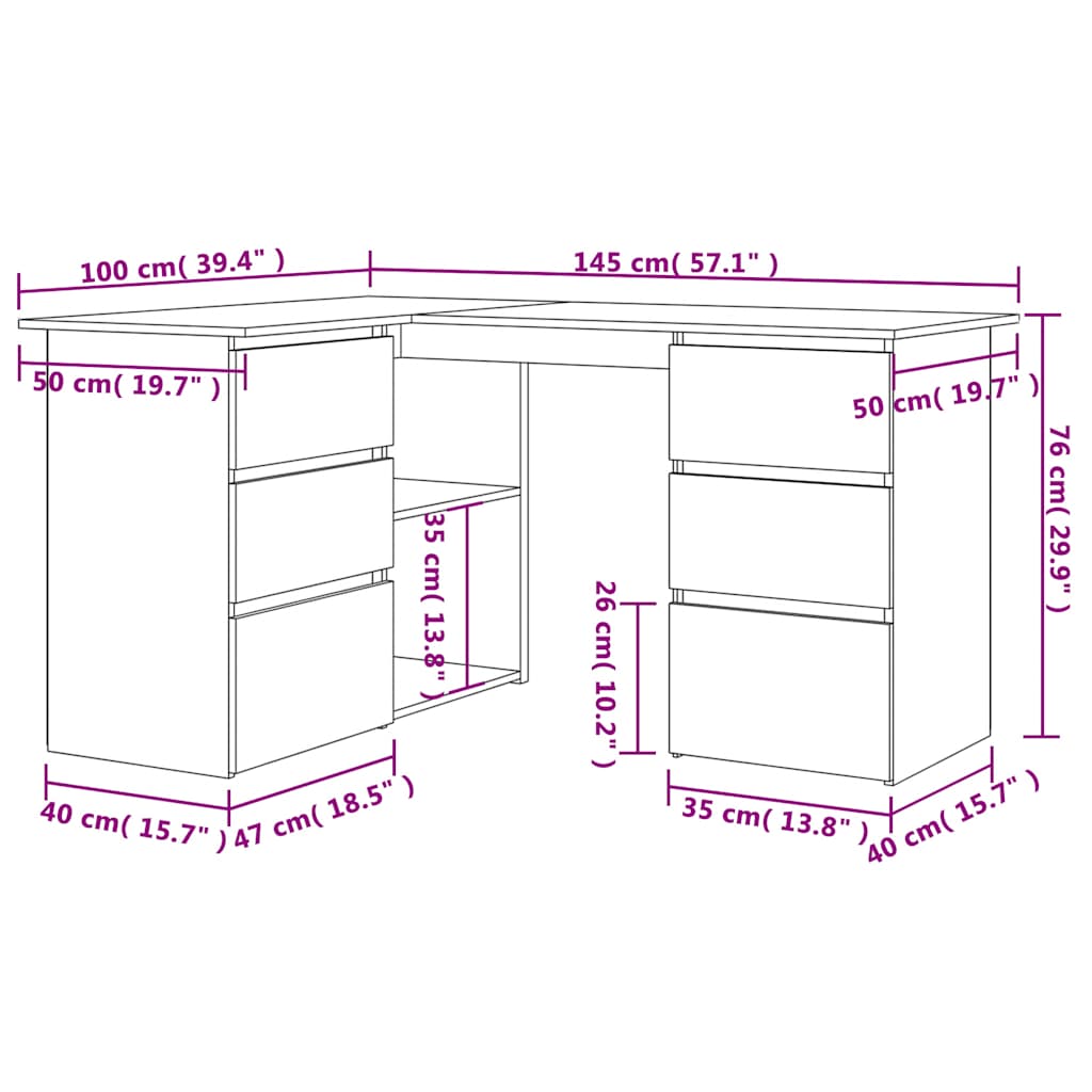 vidaXL Eckschreibtisch Artisan-Eiche 145x100x76 cm Holzwerkstoff