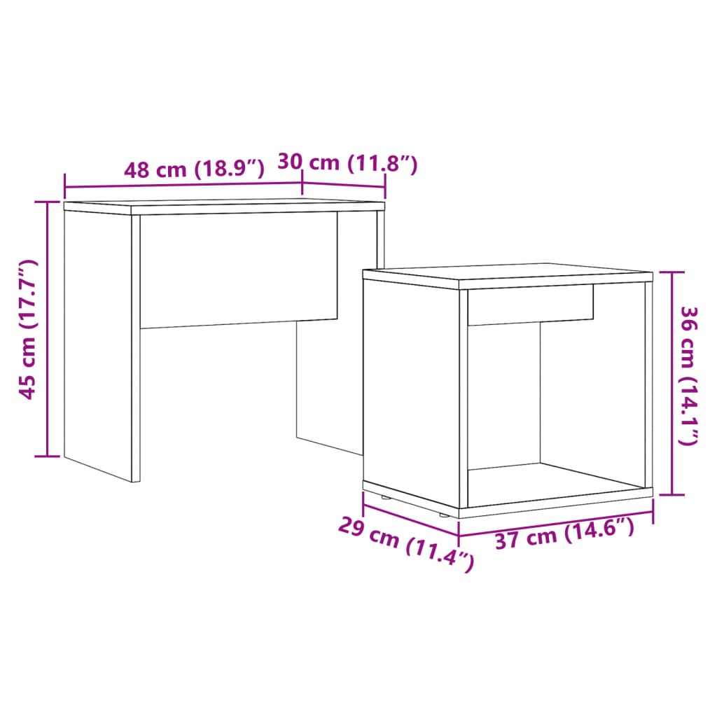 vidaXL Tables gigognes 2 pcs Chêne artisannel Bois d'ingénierie