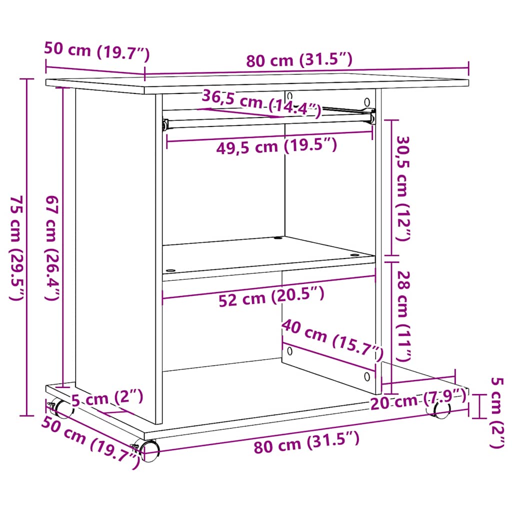 vidaXL Schreibtisch Artisan-Eiche 80x50x75 cm Holzwerkstoff