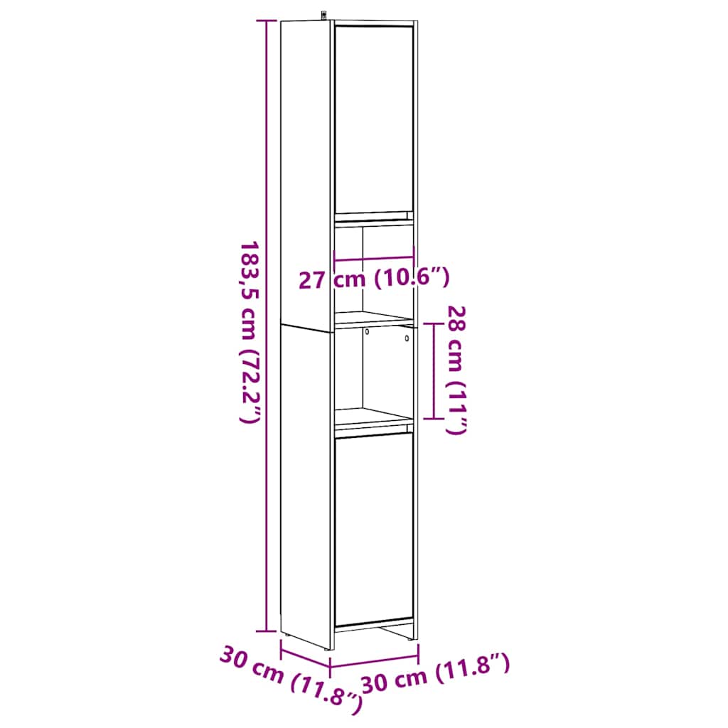 vidaXL Meuble de salle de bain chêne artisan 30x30x183,5 cm en bois d'ingénierie