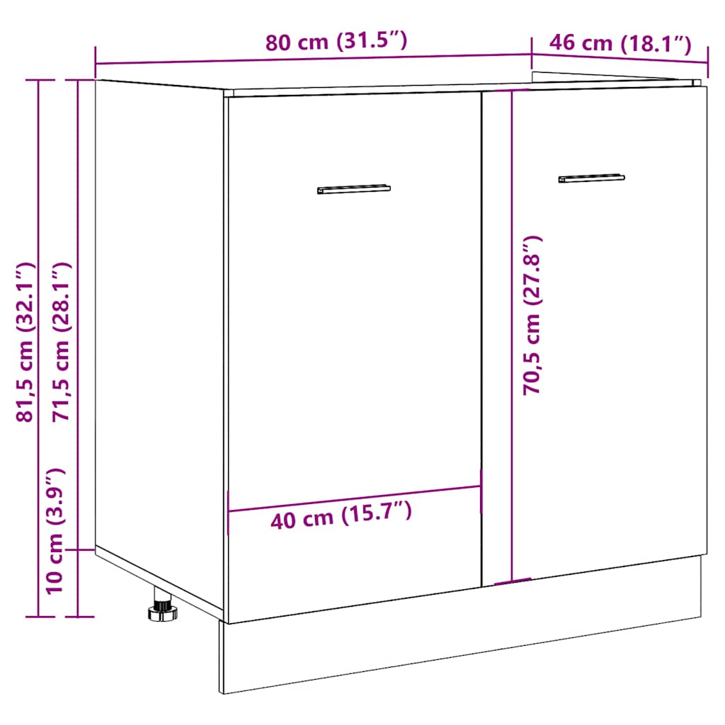 vidaXL Meuble sous-évier Lyon aspect vieux bois 80x46x81,5 cm bois d'ingénierie