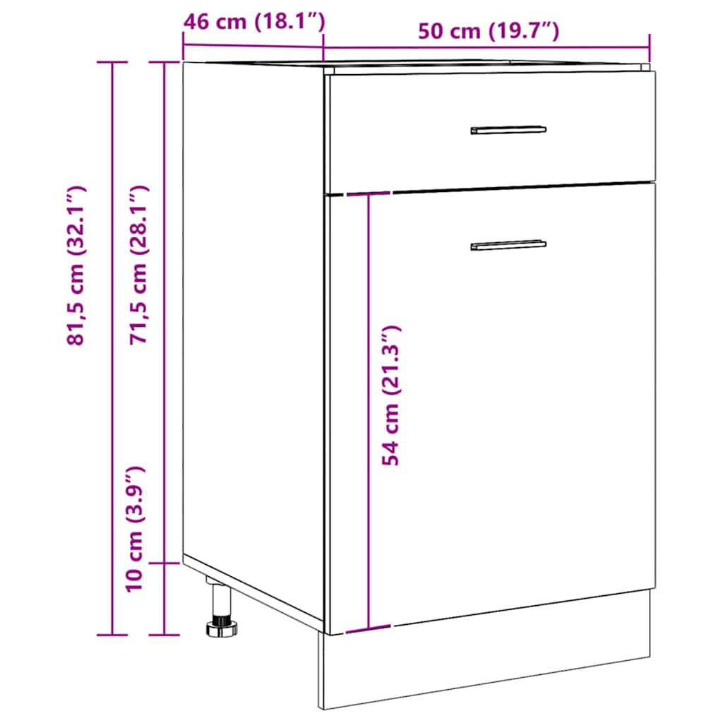 vidaXL Schubunterschrank Lyon Artisan-Eiche 50x46x81,5 cm Holzwerkstoff