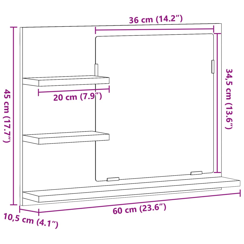 vidaXL Miroir de salle de bain avec étagères style bois de récupération 60x10,5x45 cm