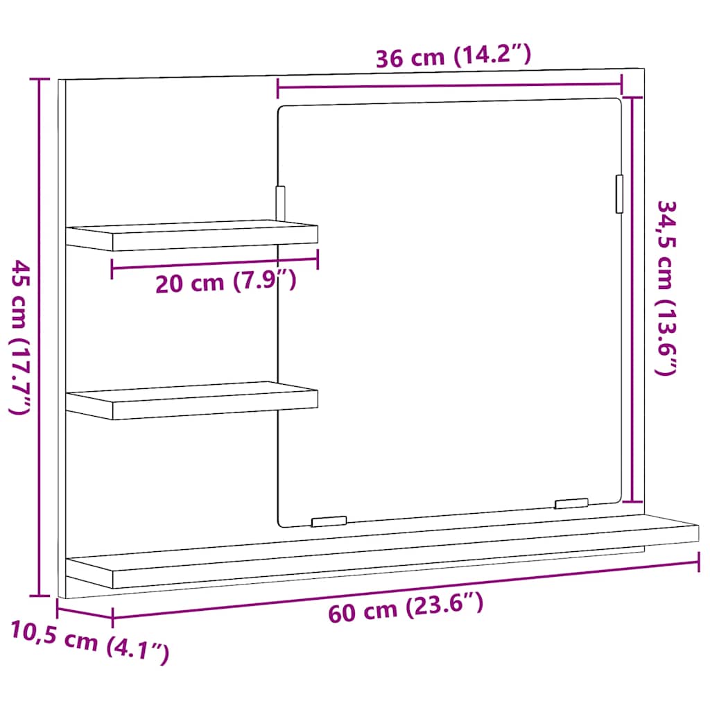 vidaXL Miroir de salle de bain avec étagères Chêne Artisan 60x10,5x45 cm