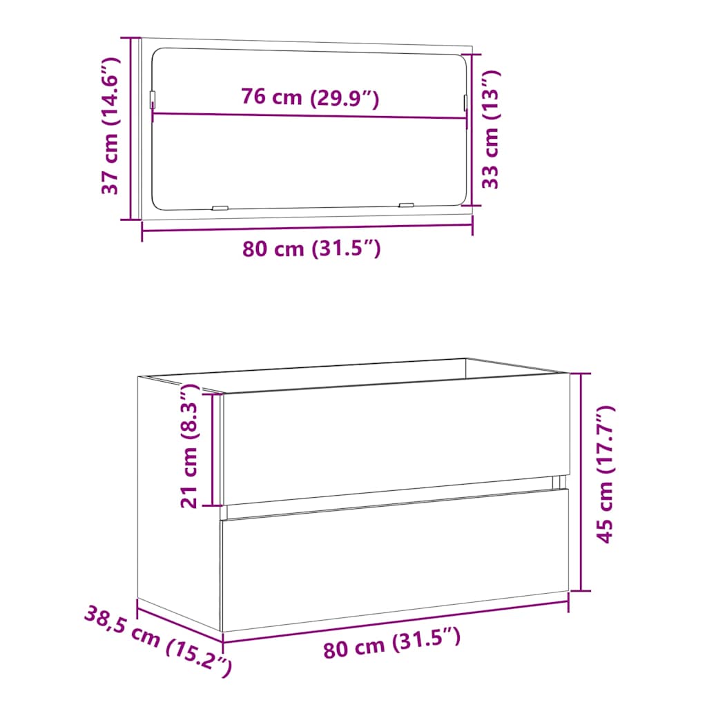 vidaXL Badschrank mit Spiegel Betongrau Holzwerkstoff