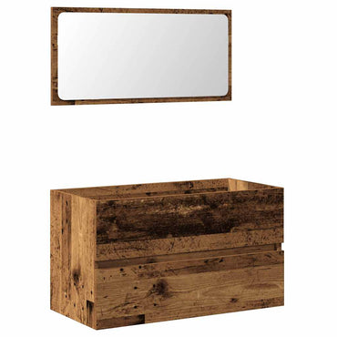vidaXL Badschrank mit Spiegel Altholz-Optik Holzwerkstoff