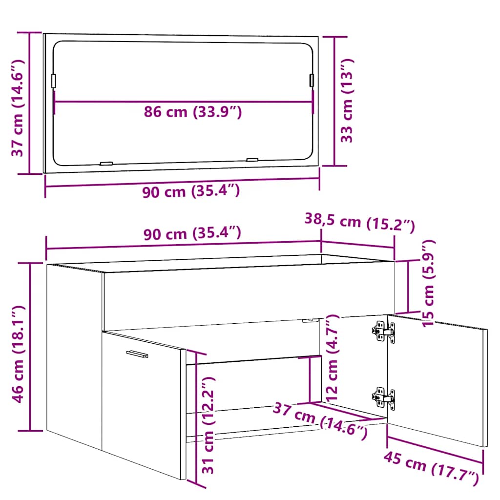 vidaXL Badschrank mit Spiegel Artisan-Eiche Holzwerkstoff