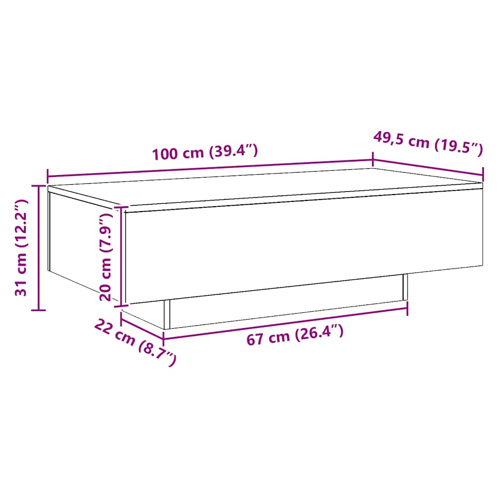 vidaXL Table basse chêne artisan 100x49,5x31 cm bois d'ingénierie