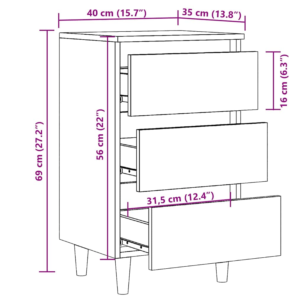 vidaXL Nachttisch Altholz-Optik 40x35x69 cm Holzwerkstoff