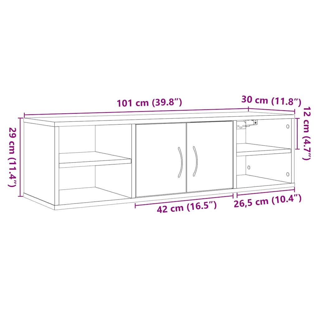 vidaXL Wandschrank Altholz-Optik 101x30x29 cm Holzwerkstoff