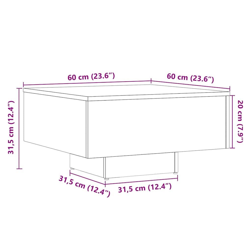 vidaXL Table basse aspect bois de récupération 60x60x31,5 cm bois d'ingénierie