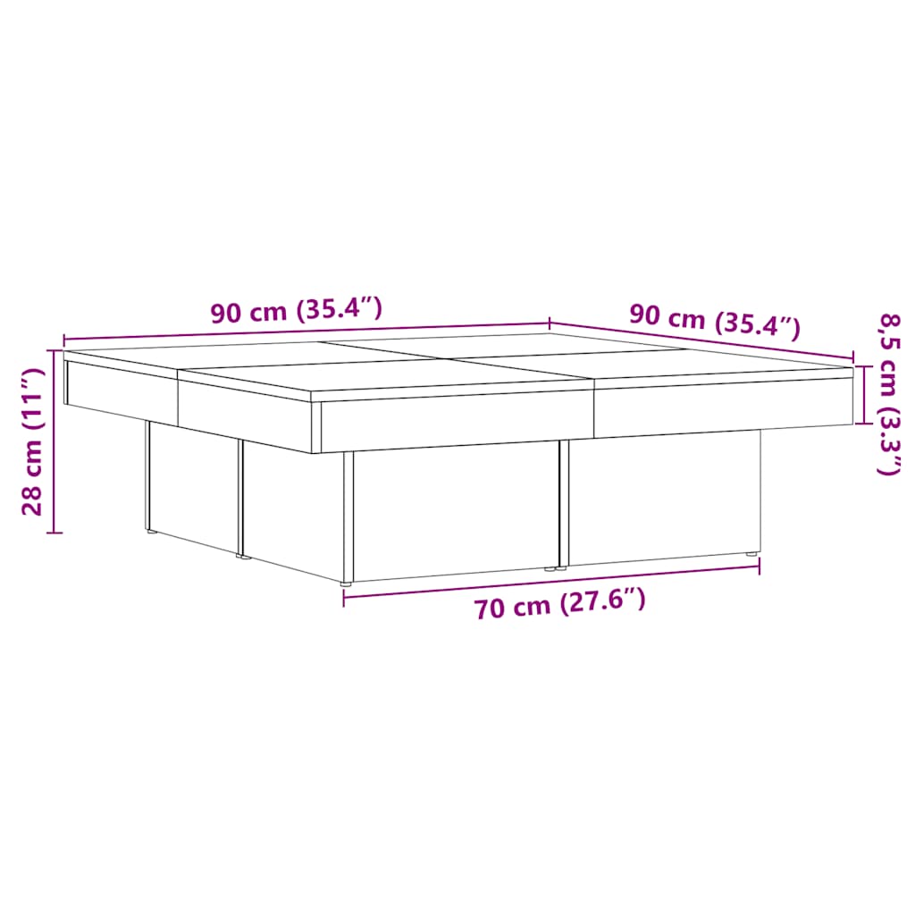 vidaXL Table basse aspect bois de récupération 90x90x28 cm Bois d'ingénierie