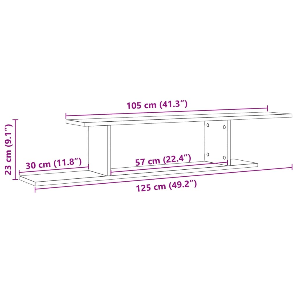 vidaXL Étagère murale TV aspect bois de récupération 125x18x23 cm en bois d'ingénierie