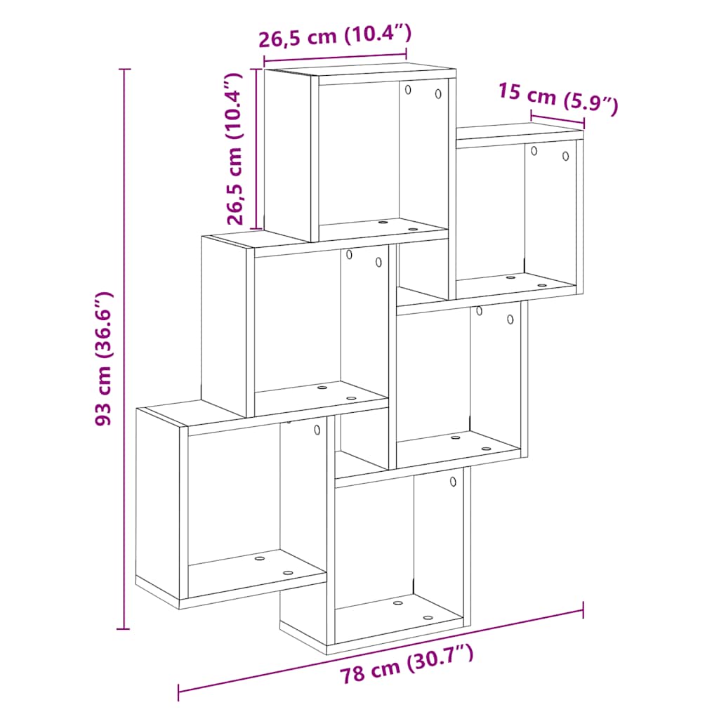 vidaXL Étagère cube Chêne Artisan 78x15x93 cm Bois d'ingénierie