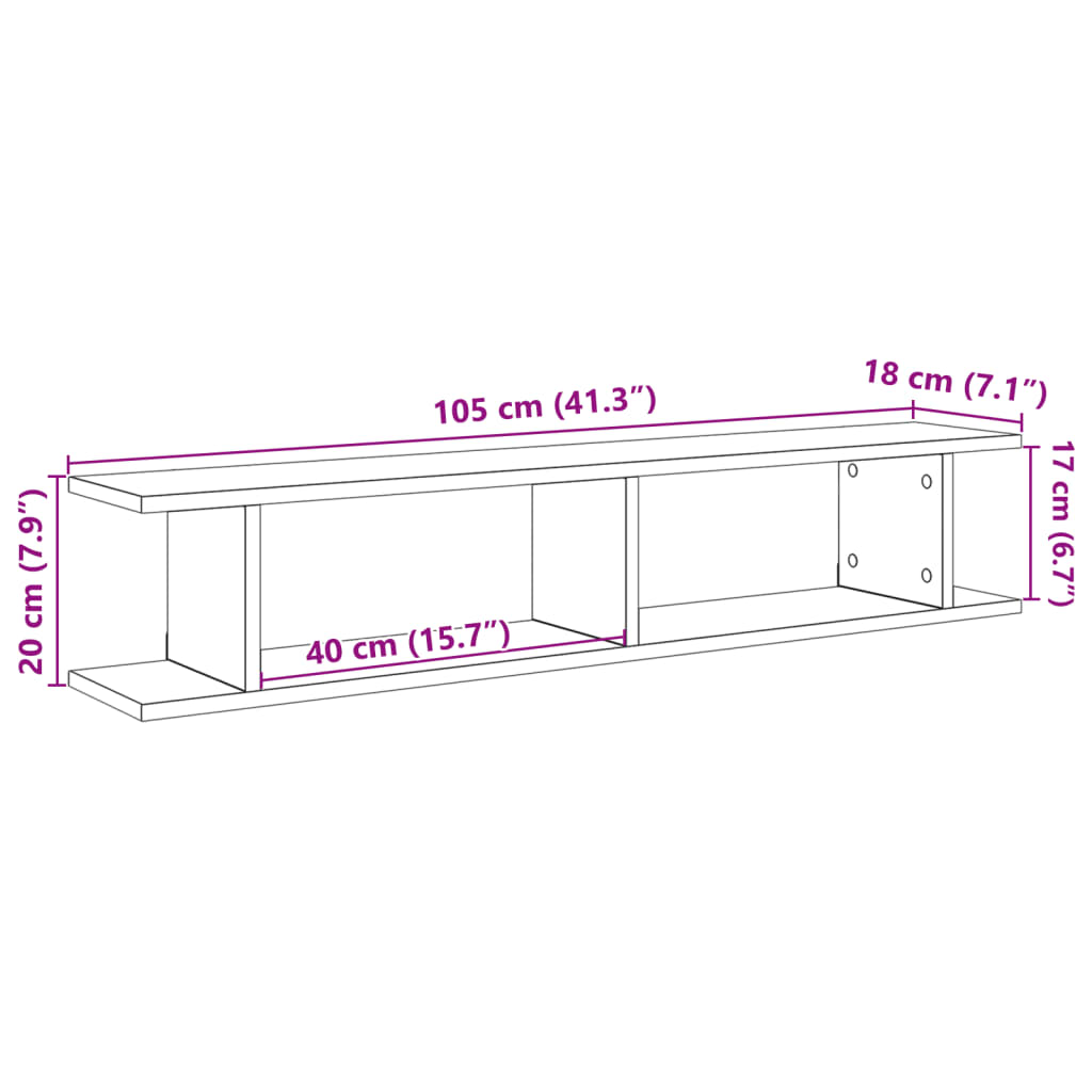 vidaXL Wandregale 2 Stk. Altholz-Optik 105x18x20 cm Holzwerkstoff